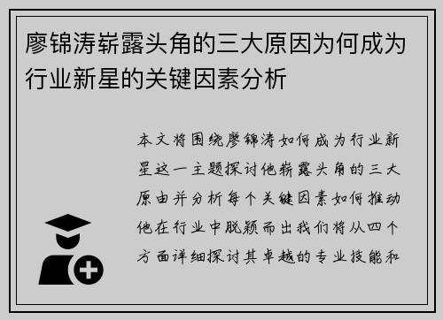 廖锦涛崭露头角的三大原因为何成为行业新星的关键因素分析